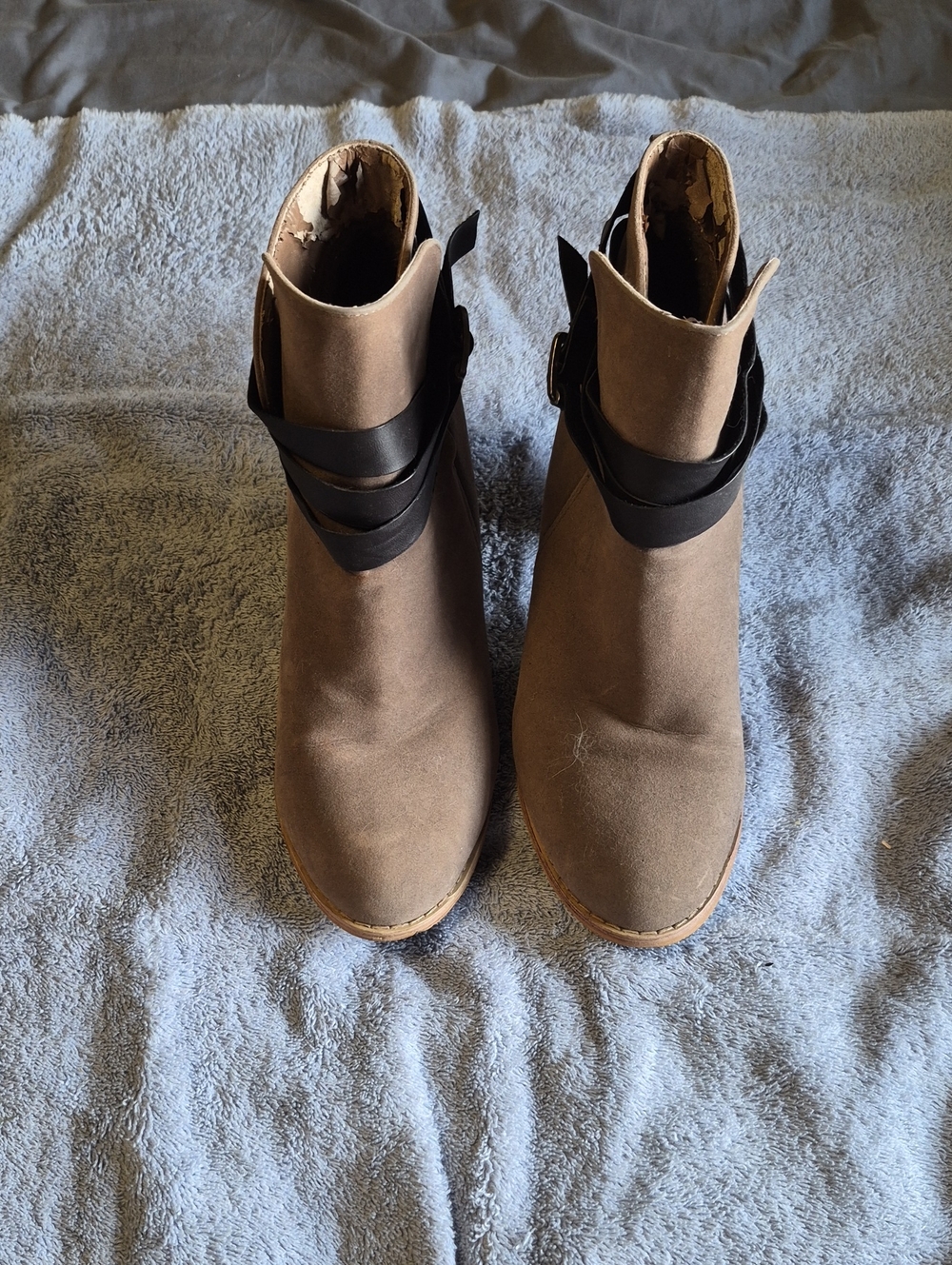 Women's Taupe Ankle Boots with Black Strap Detail